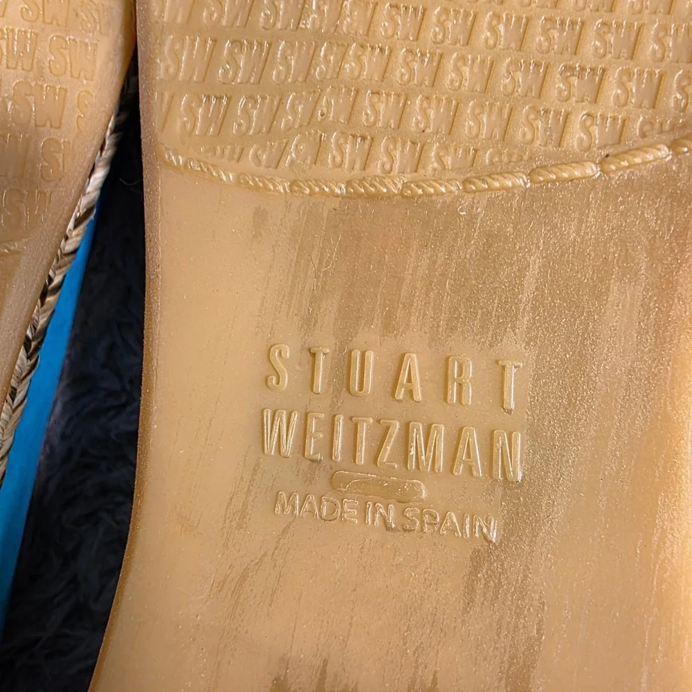 Stuart Weitzman Suede Espadrille Flats Turquoise Blue Silver Cap Toe Women 7.5 M
